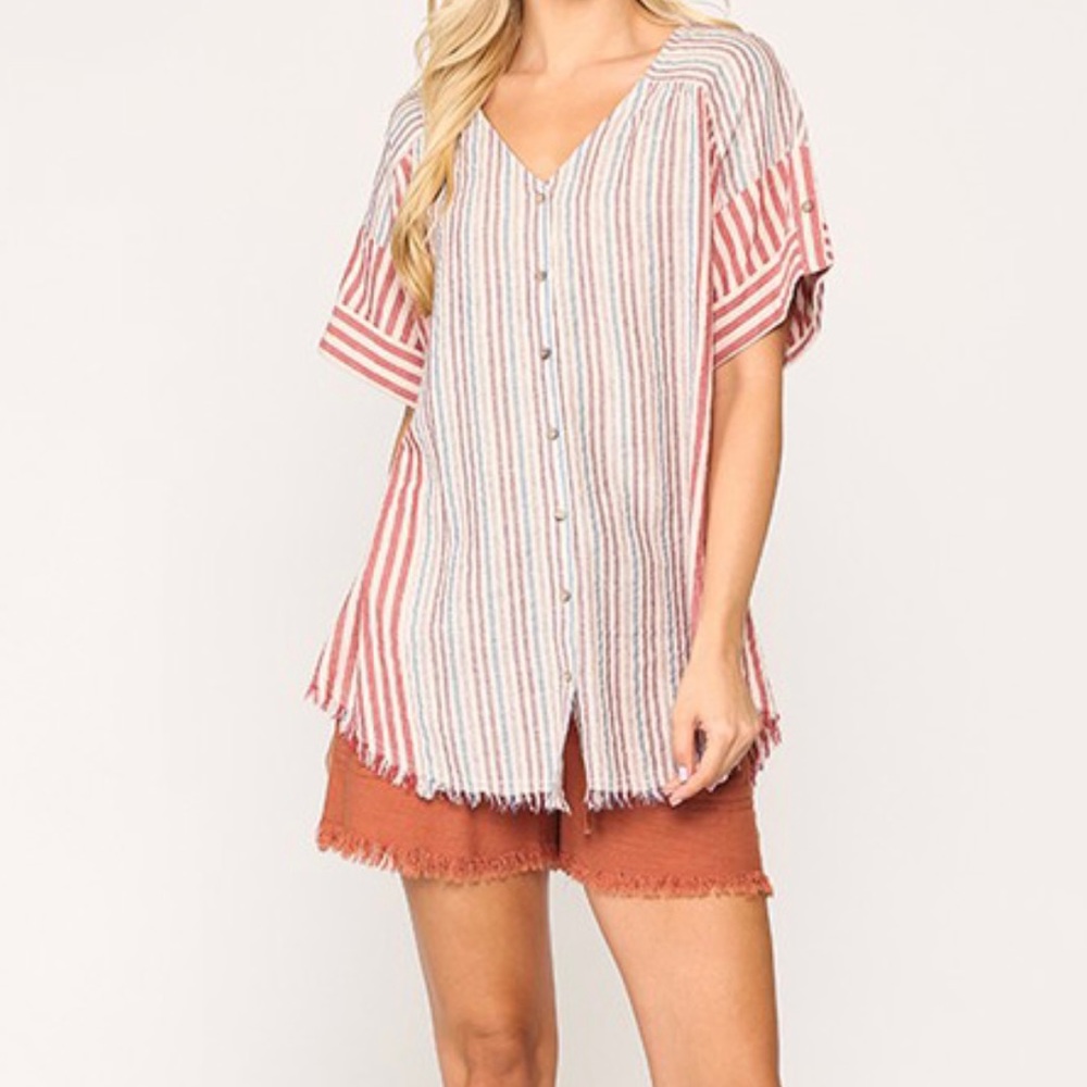 Button Down Raw Edge Top